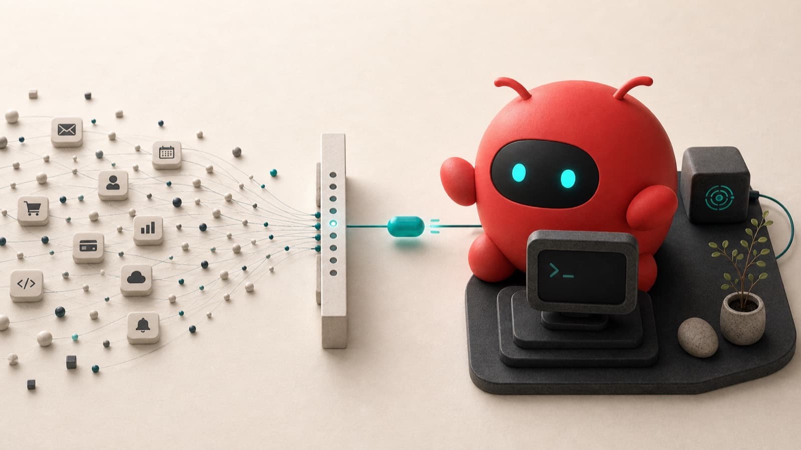 OpenClaw-style red assistant receiving one matched interrupt through a local pull-delivery boundary.